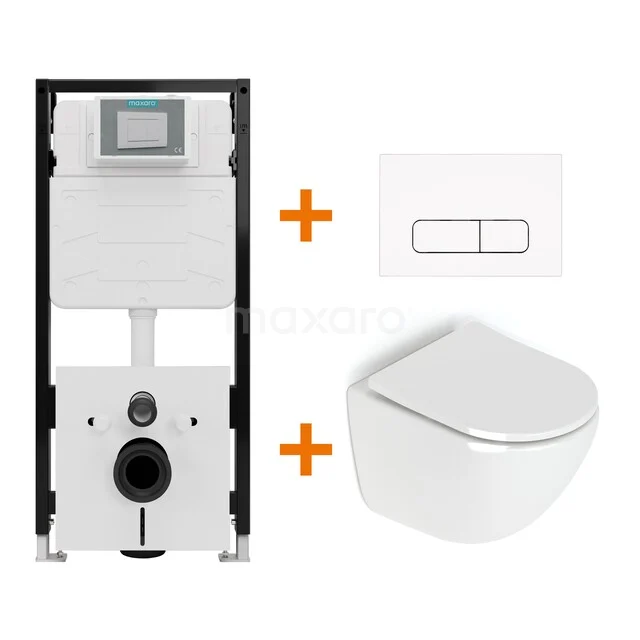 Toiletset Hoogglans wit zonder Spoelrand + Maxaro Flush Pro inbouwreservoir met geluidsisolatie TOI1821