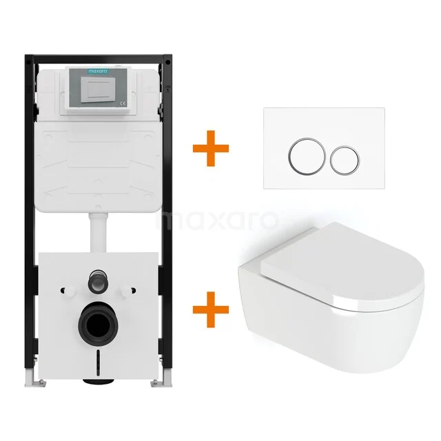 Toiletset Hoogglans wit met Spoelrand + Maxaro Flush Pro inbouwreservoir met geluidsisolatie TOI1826