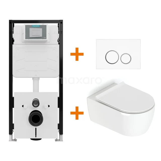 Toiletset Hoogglans wit met Spoelrand + Maxaro Flush Pro inbouwreservoir met geluidsisolatie TOI1827