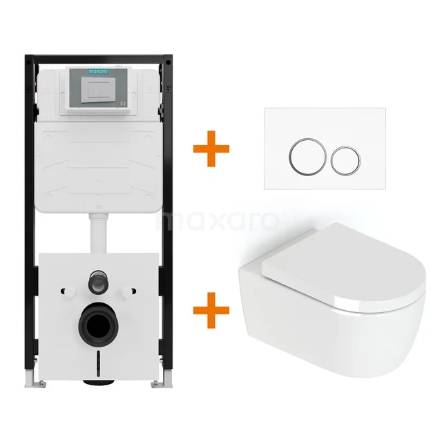 Toiletset Hoogglans wit zonder Spoelrand + Maxaro Flush Pro inbouwreservoir met geluidsisolatie TOI1830