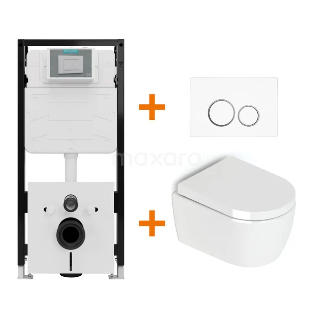 Toiletset Hoogglans wit zonder Spoelrand + Maxaro Flush Pro inbouwreservoir met geluidsisolatie TOI1832