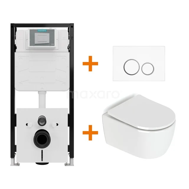 Toiletset Hoogglans wit zonder Spoelrand + Maxaro Flush Pro inbouwreservoir met geluidsisolatie TOI1833
