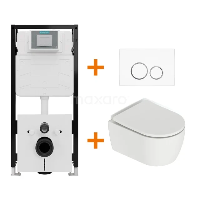Toilet set Matte white with rim + Maxaro Flush Pro concealed cistern with sound insulation TOI1837