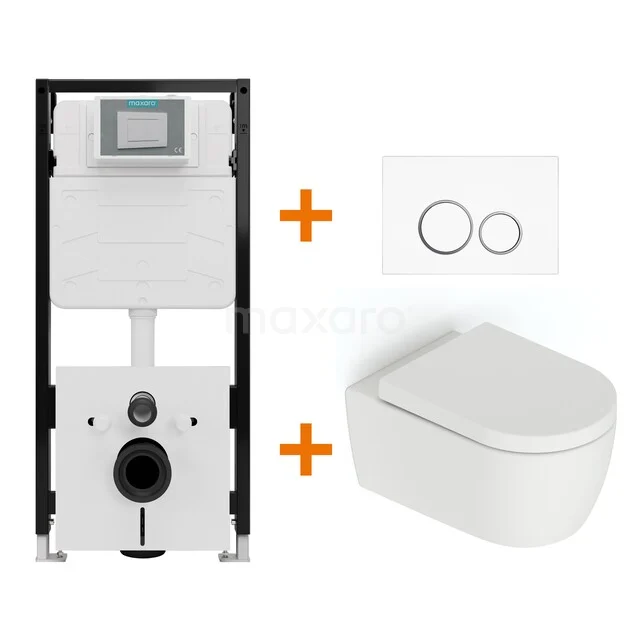 Toilet set Matte white without rim + Maxaro Flush Pro concealed cistern with sound insulation TOI1838