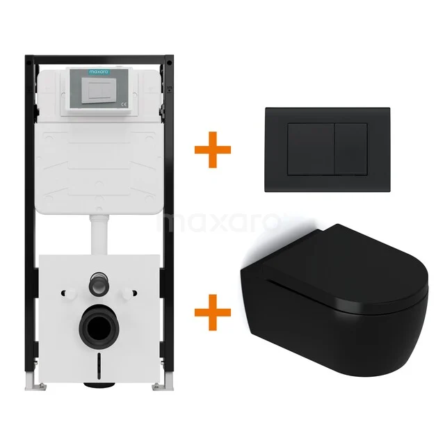 Toilet set Matte black with rim + Maxaro Flush Pro concealed cistern with sound insulation TOI1875