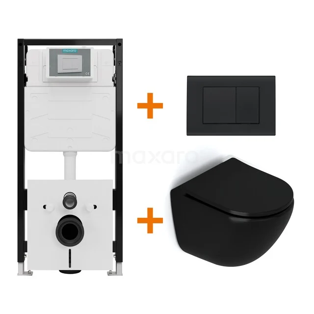 WC-Set Matt Schwarz ohne Rand + Unterputzspülkasten Maxaro Flush Pro mit Schalldämmung TOI1891