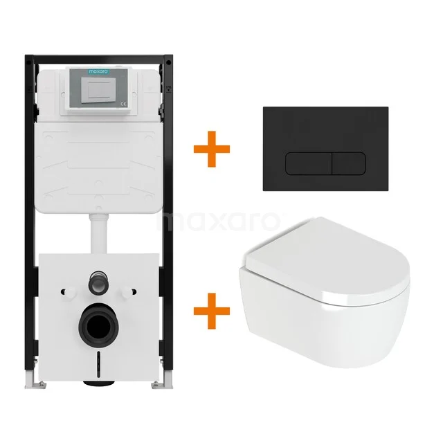 Toiletset Hoogglans wit met Spoelrand + Maxaro Flush Pro inbouwreservoir met geluidsisolatie TOI1894