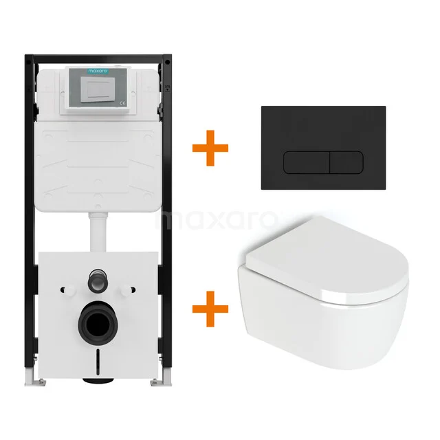 Toiletset Hoogglans wit zonder Spoelrand + Maxaro Flush Pro inbouwreservoir met geluidsisolatie TOI1898