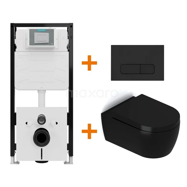 Toilet set Matte black with rim + Maxaro Flush Pro concealed cistern with sound insulation TOI1908