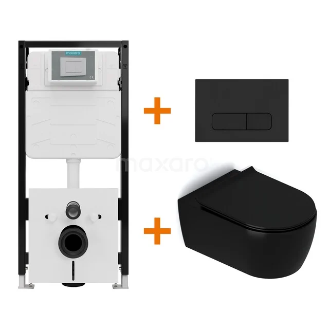 Toilet set Matte black with rim + Maxaro Flush Pro concealed cistern with sound insulation TOI1909