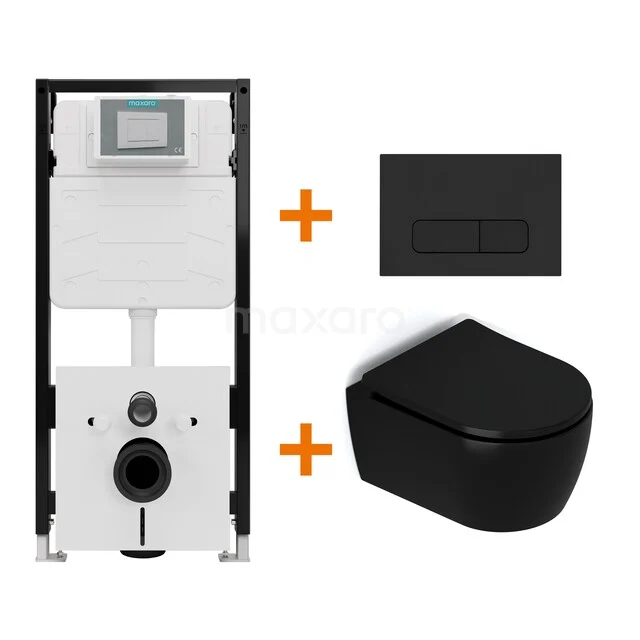 Toilet set Matte black with rim + Maxaro Flush Pro concealed cistern with sound insulation TOI1911 Toilet set Matte black with rim + Maxaro Flush Pro concealed cistern with sound insulation TOI1911