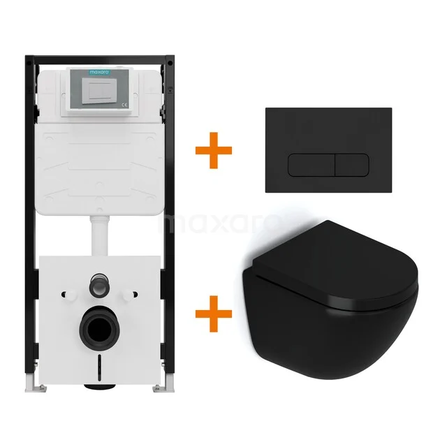 Toilet sets Matte black without rim + Maxaro Flush Pro concealed cistern with sound insulation TOI1923 Toilet sets Matte black without rim + Maxaro Flush Pro concealed cistern with sound insulation TOI1923