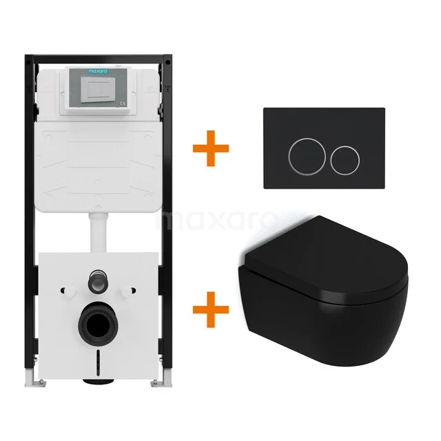 Toiletset Mat zwart met Spoelrand + Maxaro Flush Pro inbouwreservoir met geluidsisolatie TOI1943 Toiletset Mat zwart met Spoelrand + Maxaro Flush Pro inbouwreservoir met geluidsisolatie TOI1943
