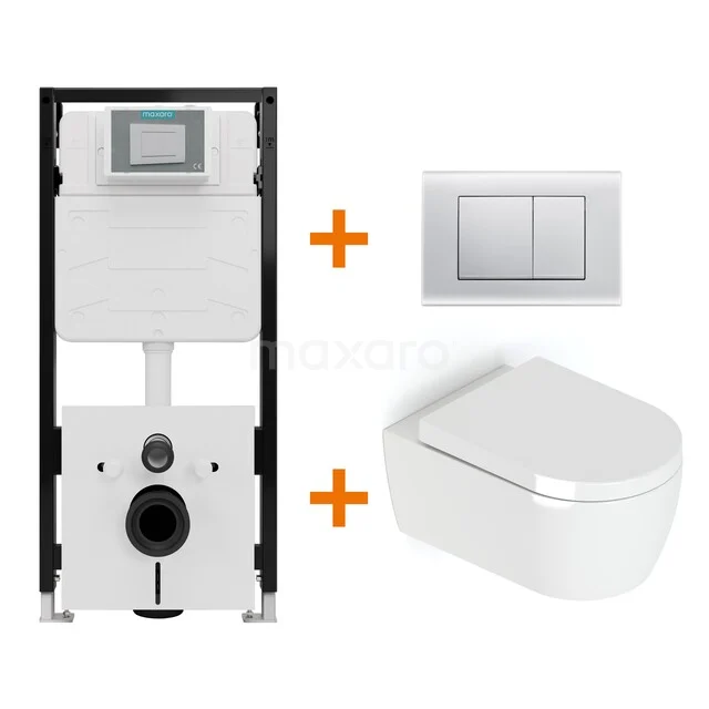 Toiletset Hoogglans wit met Spoelrand + Maxaro Flush Pro inbouwreservoir met geluidsisolatie TOI1958