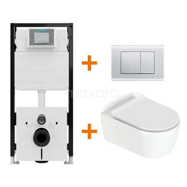 Toiletset Hoogglans wit met Spoelrand + Maxaro Flush Pro inbouwreservoir met geluidsisolatie TOI1959