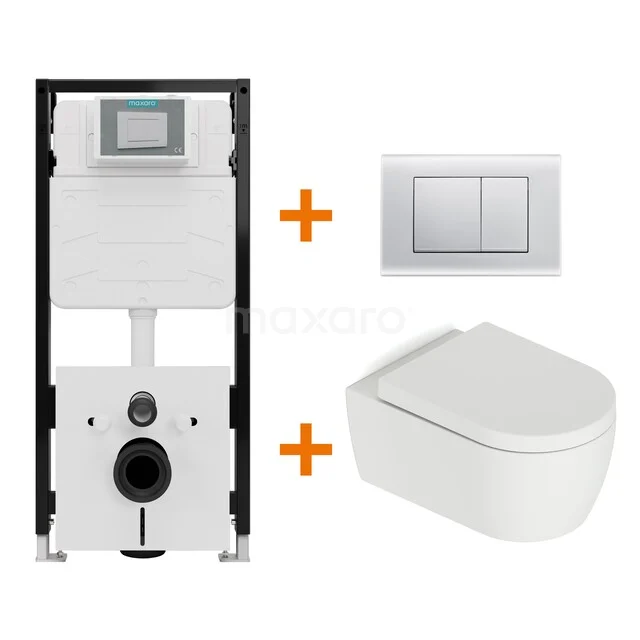 Toilet set Matte white with rim + Maxaro Flush Pro concealed cistern with sound insulation TOI1966 Toilet set Matte white with rim + Maxaro Flush Pro concealed cistern with sound insulation TOI1966