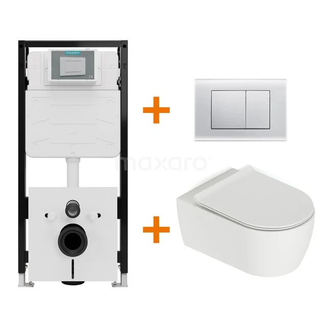 Toiletset Mat wit met Spoelrand + Maxaro Flush Pro inbouwreservoir met geluidsisolatie TOI1967 Toiletset Mat wit met Spoelrand + Maxaro Flush Pro inbouwreservoir met geluidsisolatie TOI1967