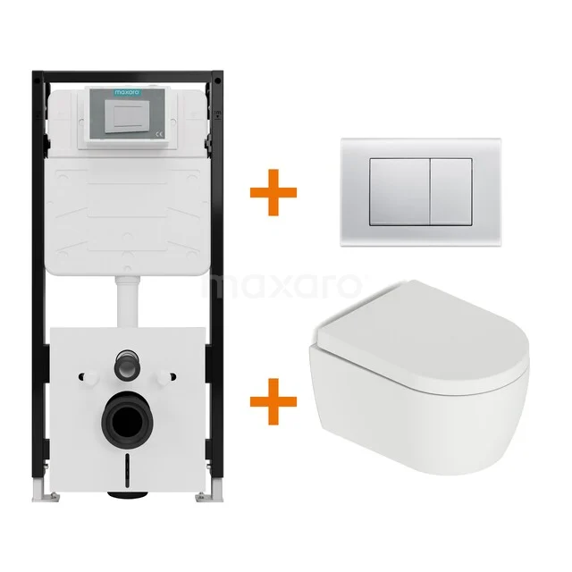 Toiletset Mat wit met Spoelrand + Maxaro Flush Pro inbouwreservoir met geluidsisolatie TOI1968 Toiletset Mat wit met Spoelrand + Maxaro Flush Pro inbouwreservoir met geluidsisolatie TOI1968