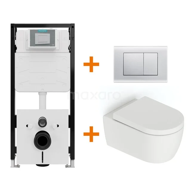 Toiletset Mat wit zonder Spoelrand + Maxaro Flush Pro inbouwreservoir met geluidsisolatie TOI1970