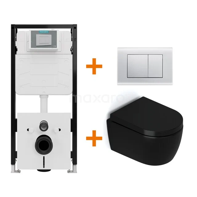 Toilet sets Matte black without rim + Maxaro Flush Pro concealed cistern with sound insulation TOI1980 Toilet sets Matte black without rim + Maxaro Flush Pro concealed cistern with sound insulation TOI1980