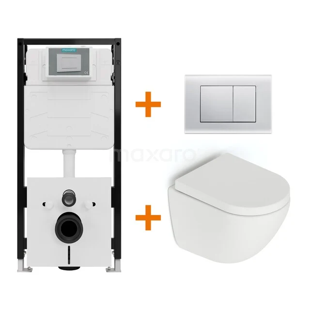 Toiletset Mat wit zonder Spoelrand + Maxaro Flush Pro inbouwreservoir met geluidsisolatie TOI1987