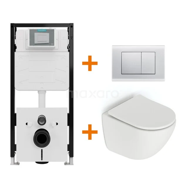 Toiletset Mat wit zonder Spoelrand + Maxaro Flush Pro inbouwreservoir met geluidsisolatie TOI1988