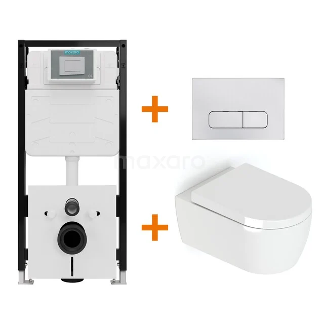 Toiletset Hoogglans wit met Spoelrand + Maxaro Flush Pro inbouwreservoir met geluidsisolatie TOI1991