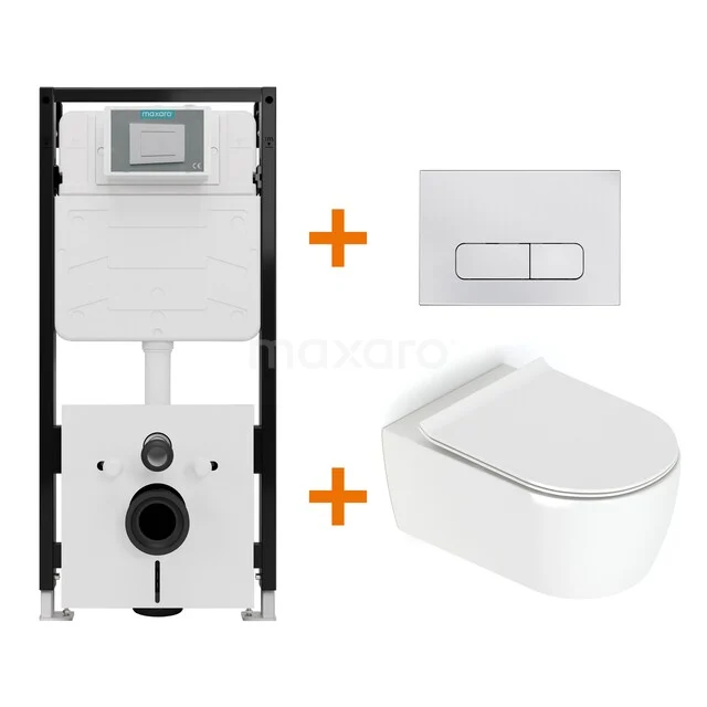 Toiletset Hoogglans wit met Spoelrand + Maxaro Flush Pro inbouwreservoir met geluidsisolatie TOI1992