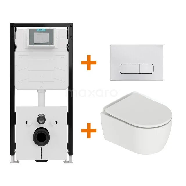 Toilet set Matte white with rim + Maxaro Flush Pro concealed cistern with sound insulation TOI2002 Toilet set Matte white with rim + Maxaro Flush Pro concealed cistern with sound insulation TOI2002