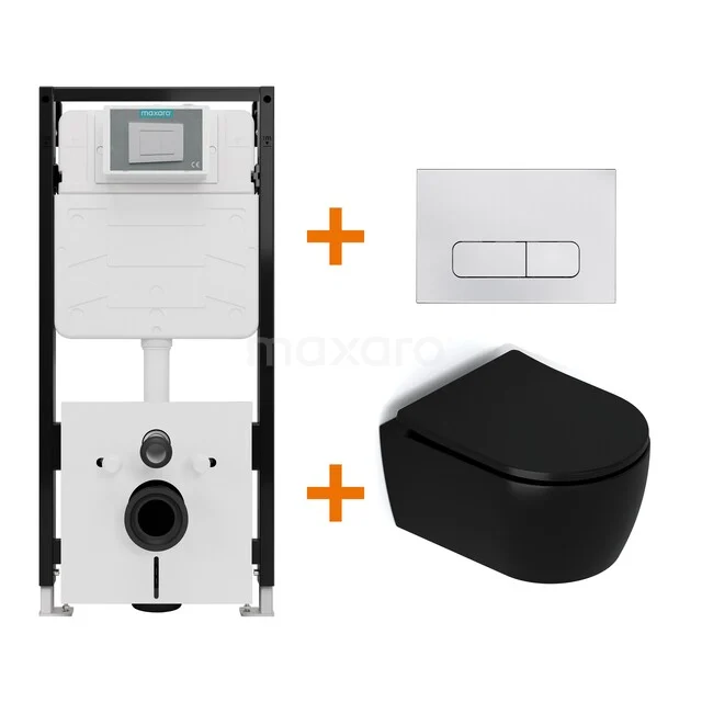 Toilet set Matte black with rim + Maxaro Flush Pro concealed cistern with sound insulation TOI2010 Toilet set Matte black with rim + Maxaro Flush Pro concealed cistern with sound insulation TOI2010