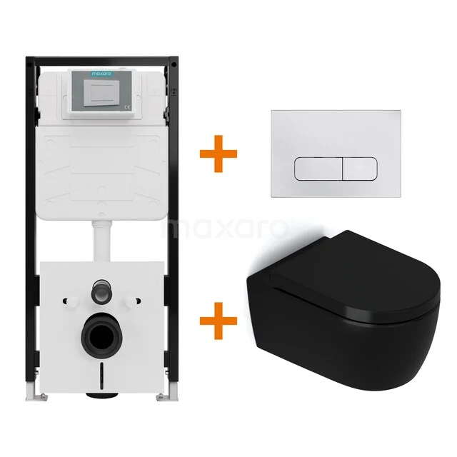 Toilet sets Matte black without rim + Maxaro Flush Pro concealed cistern with sound insulation TOI2011