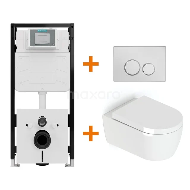 Toilet set High-gloss white with rim + Maxaro Flush Pro concealed cistern with sound insulation TOI2024 Toilet set High-gloss white with rim + Maxaro Flush Pro concealed cistern with sound insulation TOI2024