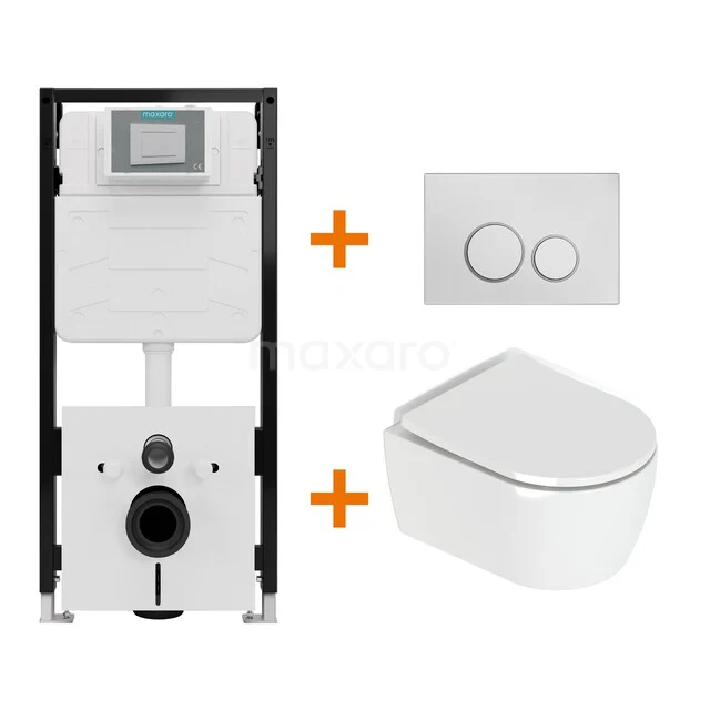 Toiletset Hoogglans wit met Spoelrand + Maxaro Flush Pro inbouwreservoir met geluidsisolatie TOI2027