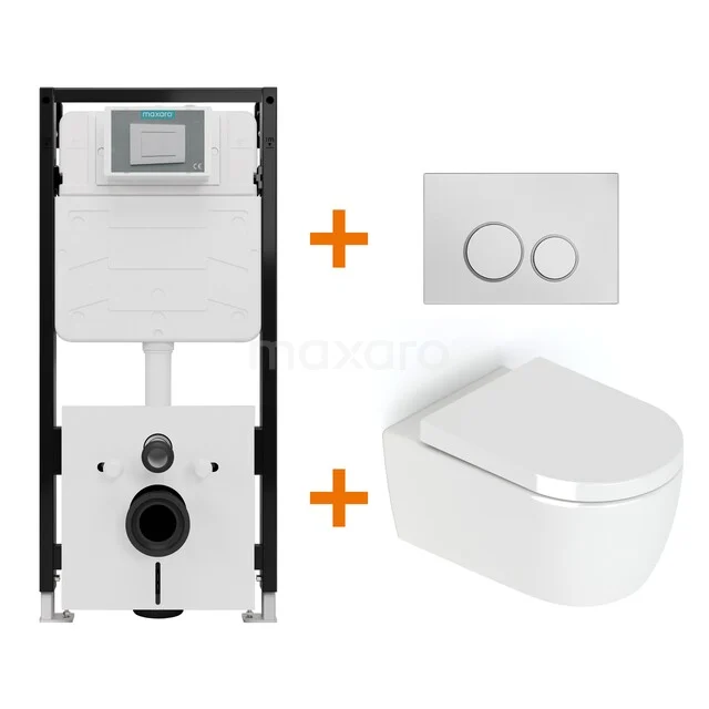 Toiletset Hoogglans wit zonder Spoelrand + Maxaro Flush Pro inbouwreservoir met geluidsisolatie TOI2028