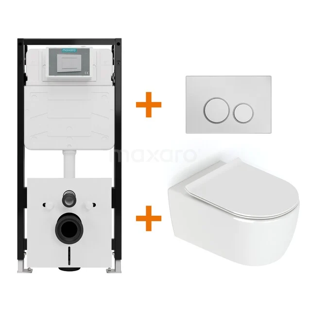 Toiletset Hoogglans wit zonder Spoelrand + Maxaro Flush Pro inbouwreservoir met geluidsisolatie TOI2029