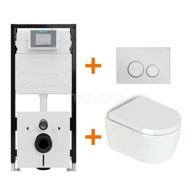 Toiletset Hoogglans wit zonder Spoelrand + Maxaro Flush Pro inbouwreservoir met geluidsisolatie TOI2030
