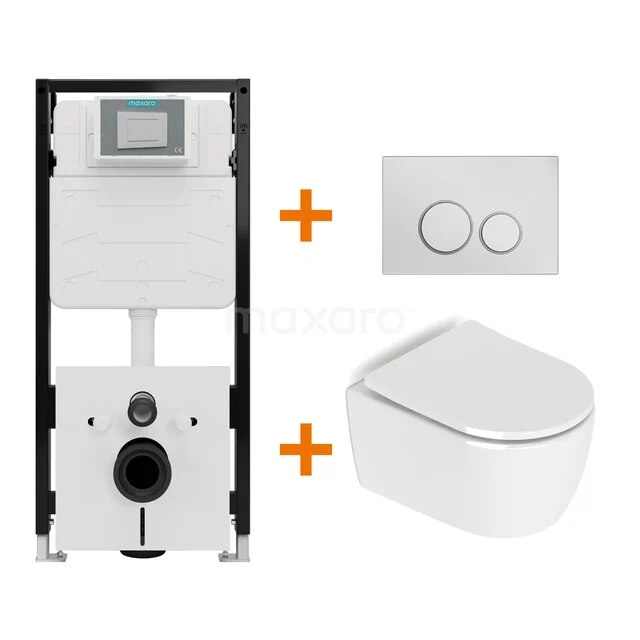 Toiletset Hoogglans wit zonder Spoelrand + Maxaro Flush Pro inbouwreservoir met geluidsisolatie TOI2031
