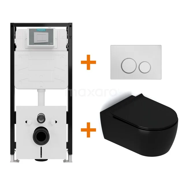Toiletset Mat zwart met Spoelrand + Maxaro Flush Pro inbouwreservoir met geluidsisolatie TOI2041