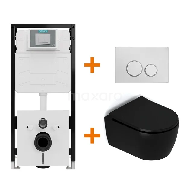 WC-Set Matt Schwarz mit Rand + Unterputzspülkasten Maxaro Flush Pro mit Schalldämmung TOI2043