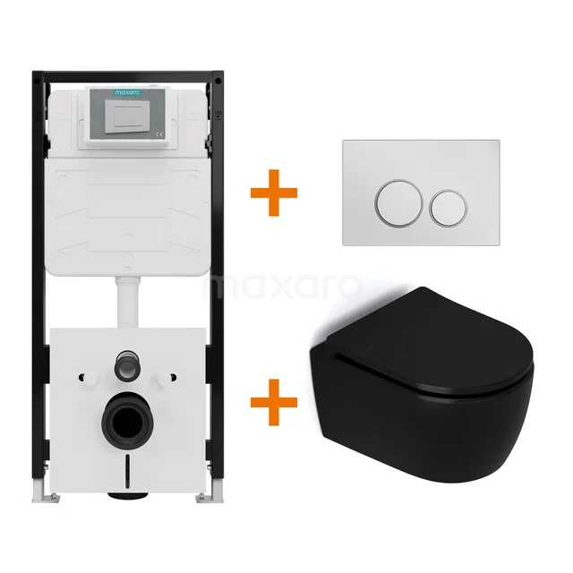 WC-Set Matt Schwarz ohne Rand + Unterputzspülkasten Maxaro Flush Pro mit Schalldämmung TOI2047