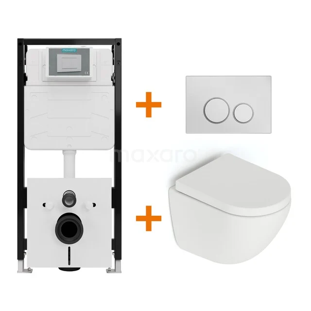 Toiletset Mat wit zonder Spoelrand + Maxaro Flush Pro inbouwreservoir met geluidsisolatie TOI2053