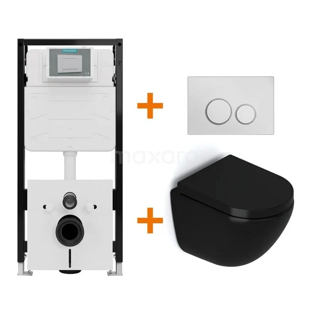 WC-Set Matt Schwarz ohne Rand + Unterputzspülkasten Maxaro Flush Pro mit Schalldämmung TOI2055