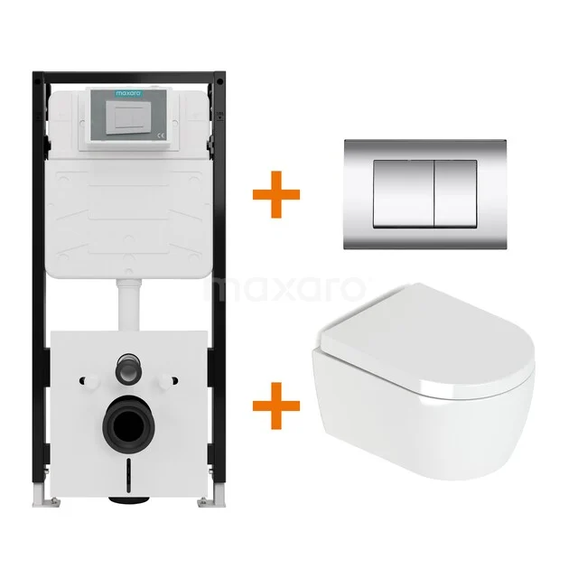 Toiletset Hoogglans wit met Spoelrand + Maxaro Flush Pro inbouwreservoir met geluidsisolatie TOI2059
