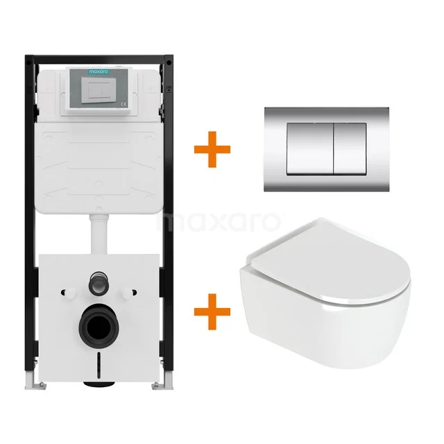 Toiletset Hoogglans wit met Spoelrand + Maxaro Flush Pro inbouwreservoir met geluidsisolatie TOI2060