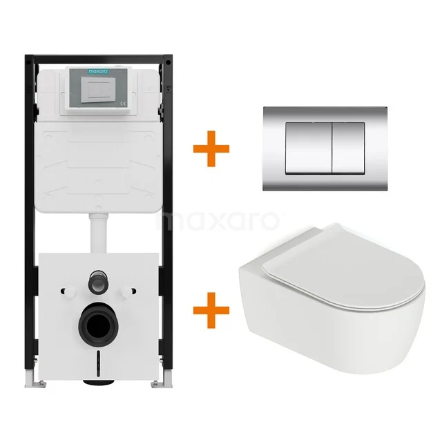 Toiletset Mat wit met Spoelrand + Maxaro Flush Pro inbouwreservoir met geluidsisolatie TOI2066 Toiletset Mat wit met Spoelrand + Maxaro Flush Pro inbouwreservoir met geluidsisolatie TOI2066