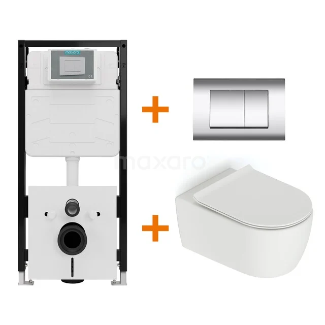 Toiletset Mat wit zonder Spoelrand + Maxaro Flush Pro inbouwreservoir met geluidsisolatie TOI2070 Toiletset Mat wit zonder Spoelrand + Maxaro Flush Pro inbouwreservoir met geluidsisolatie TOI2070