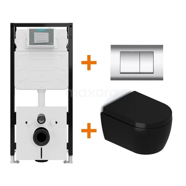 Toilet set Matte black with rim + Maxaro Flush Pro concealed cistern with sound insulation TOI2075 Toilet set Matte black with rim + Maxaro Flush Pro concealed cistern with sound insulation TOI2075