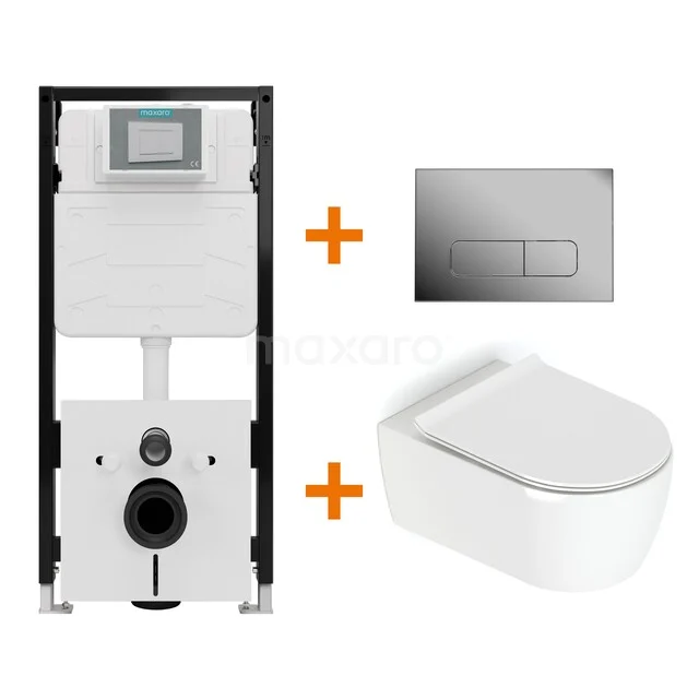 Toiletset Hoogglans wit met Spoelrand + Maxaro Flush Pro inbouwreservoir met geluidsisolatie TOI2091