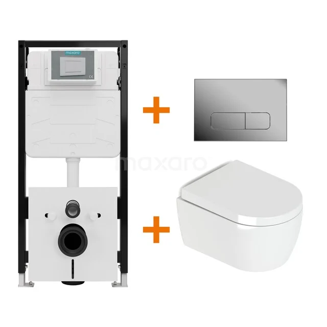 Toiletset Hoogglans wit met Spoelrand + Maxaro Flush Pro inbouwreservoir met geluidsisolatie TOI2092