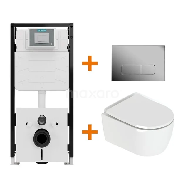 Toiletset Hoogglans wit met Spoelrand + Maxaro Flush Pro inbouwreservoir met geluidsisolatie TOI2093